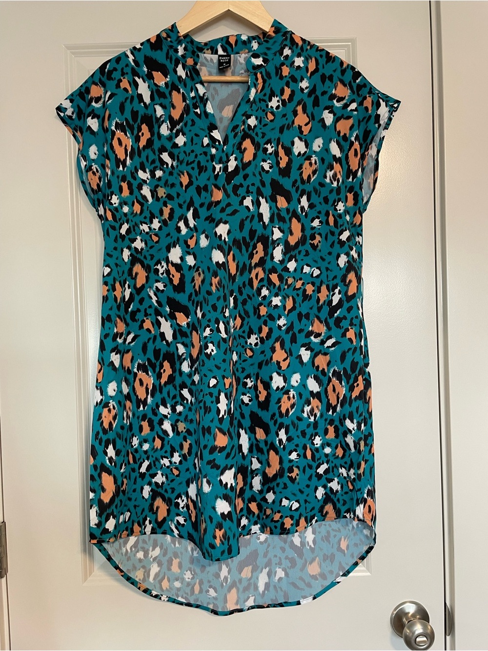 Teal Leopard Print Mini Dress with Self Tie Waist - Picture 4 of 5